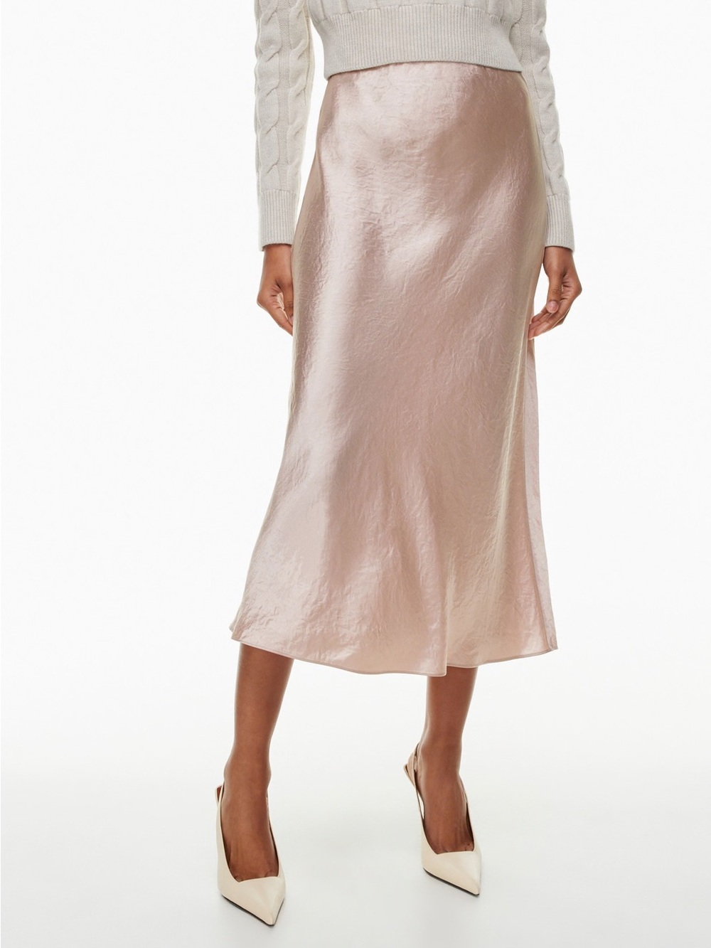 Aritzia Babaton Satin Midi Skirt - Rose Gold